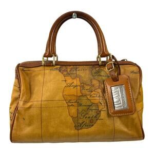 Alviero Martini Tan & Brown Geo Map Leather Top-Handle Bag